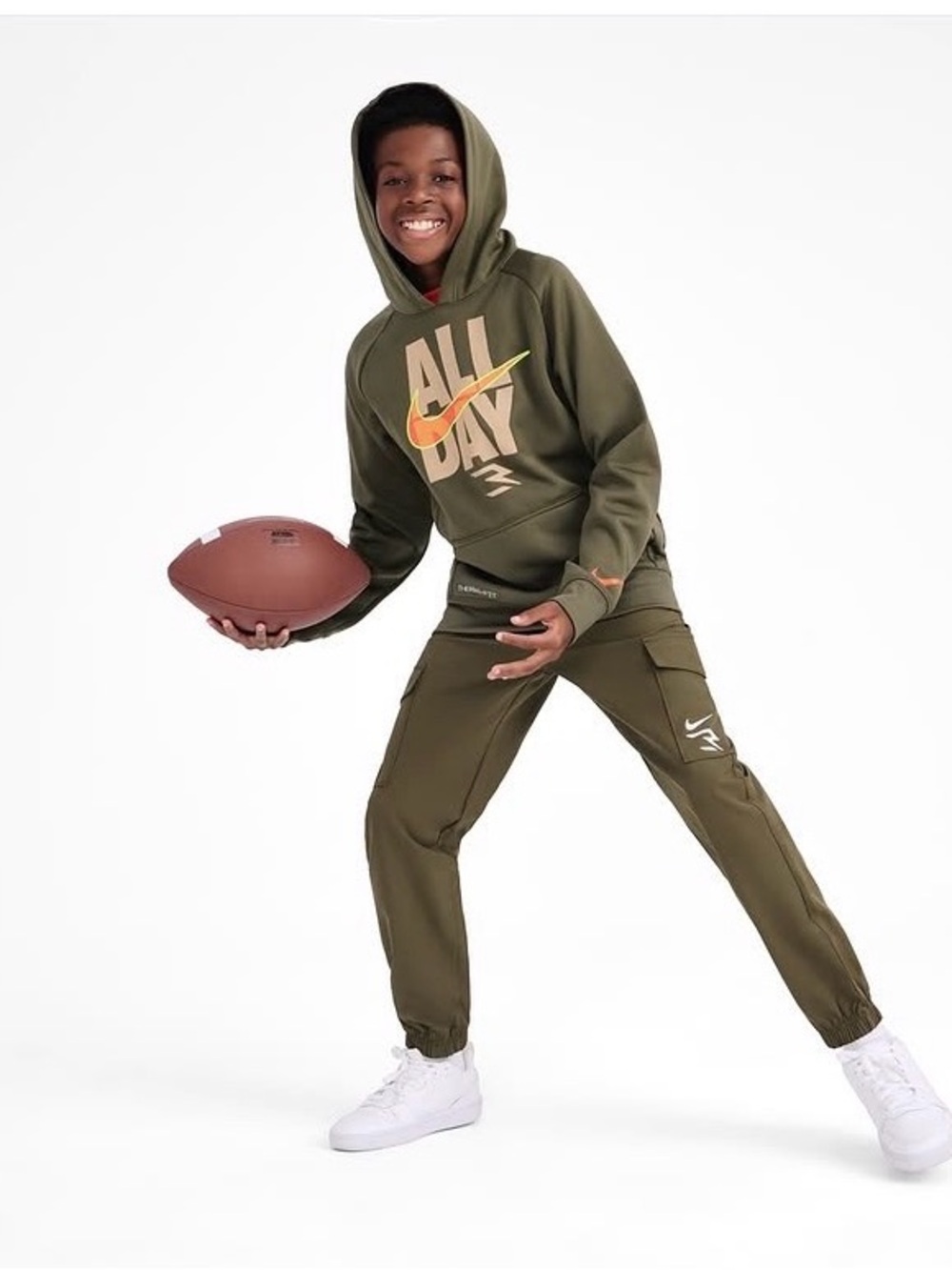 Nike 3BRAND Olive Green "All Day" Hoodie w/ Orange Swoosh, L
